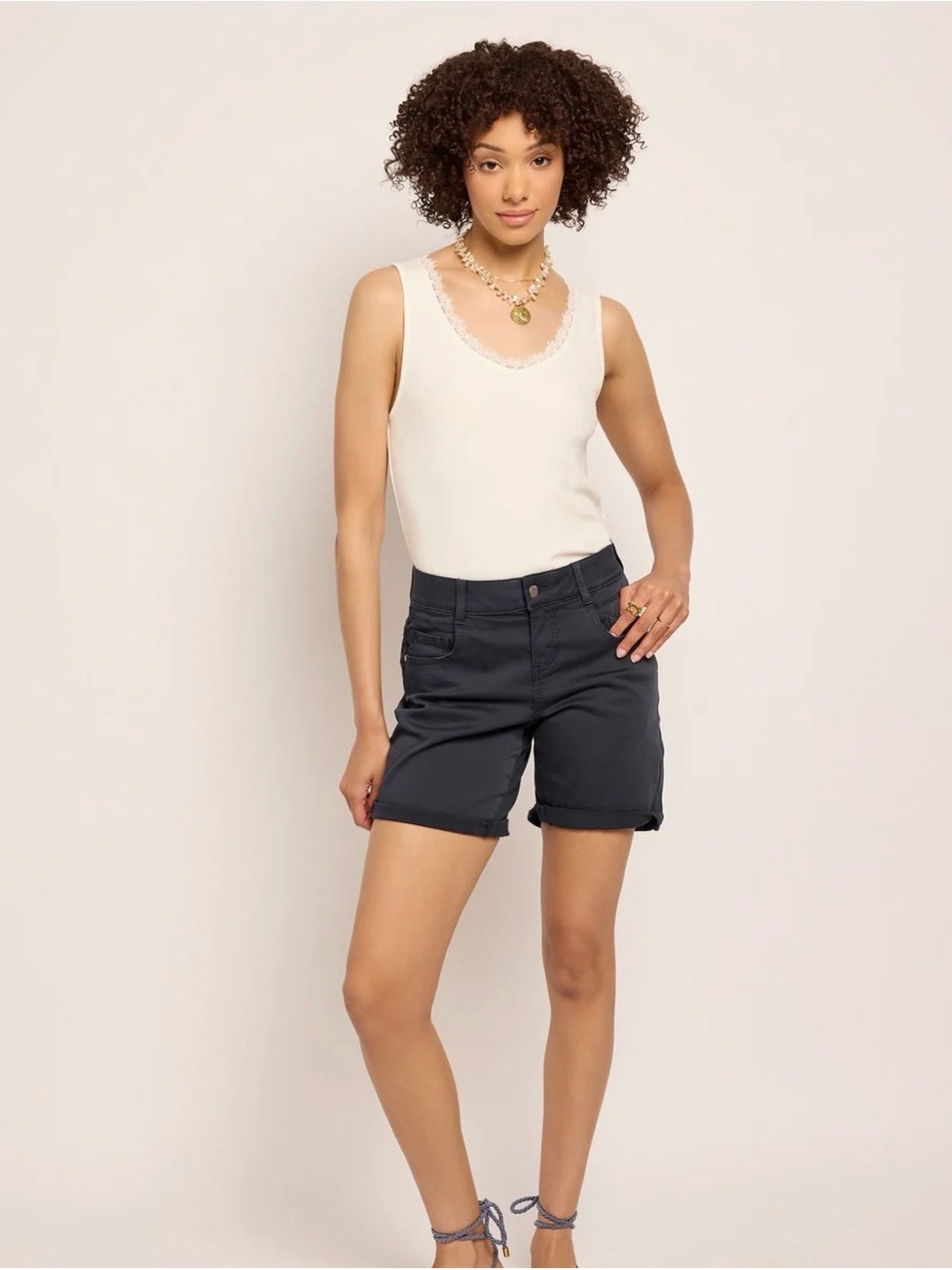 Classic Mid-Rise Bermuda Shorts in Charcoal